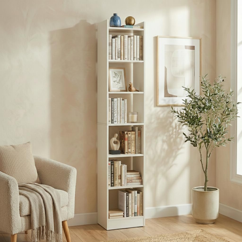 Green Soul Alba 7 Shelves Engineered Wood Book Shelf/Stand/Rack | Multipurpose Home Decor Storage Showcase Organizer for Living Room, Kitchen, Bedroom, Office | Installation Provided(Frosty White)-image-5