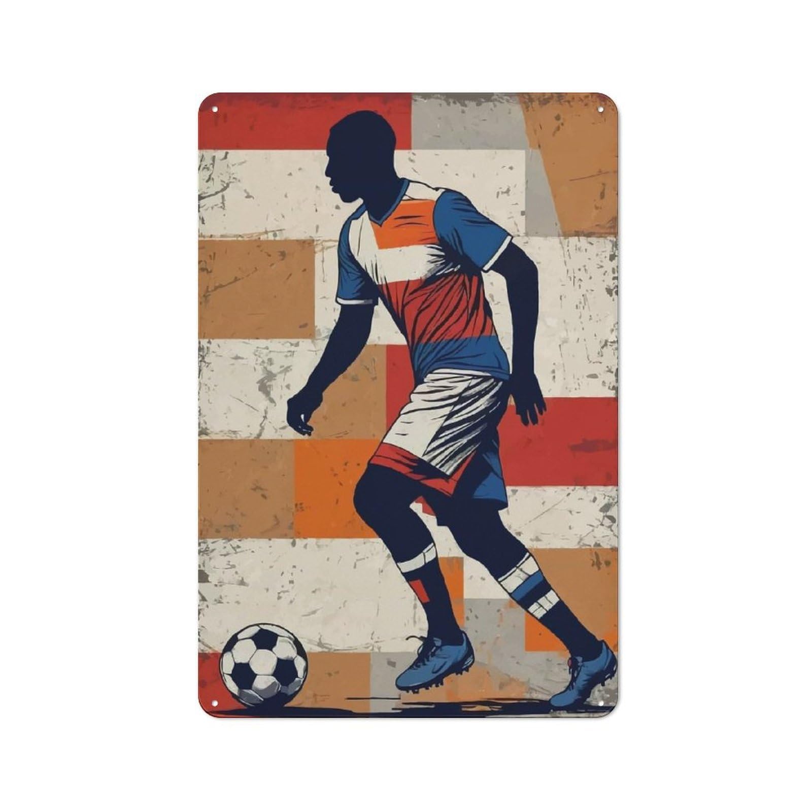 Junmoney Soccer Player Silhouette With Ball Tin Wall Plaque 30X20cm With For Bar Or Restaurant, Housewarming Present For People Styling Bar And Restaurant