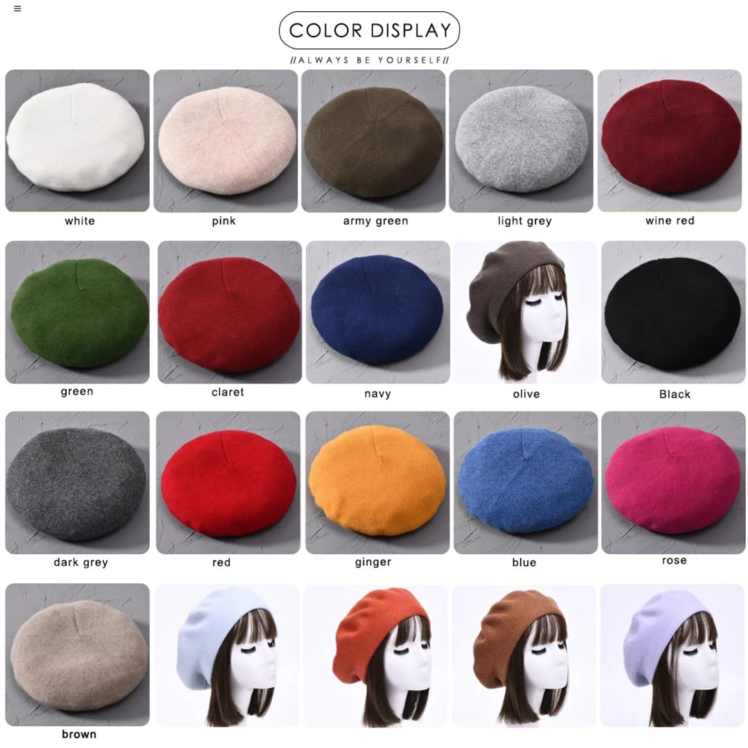 Wvapzxx Damskie wełniane berety ciepła zimowa czapka beanie zwykły jednolity kolor eleganckie jesienne czapki malarskie