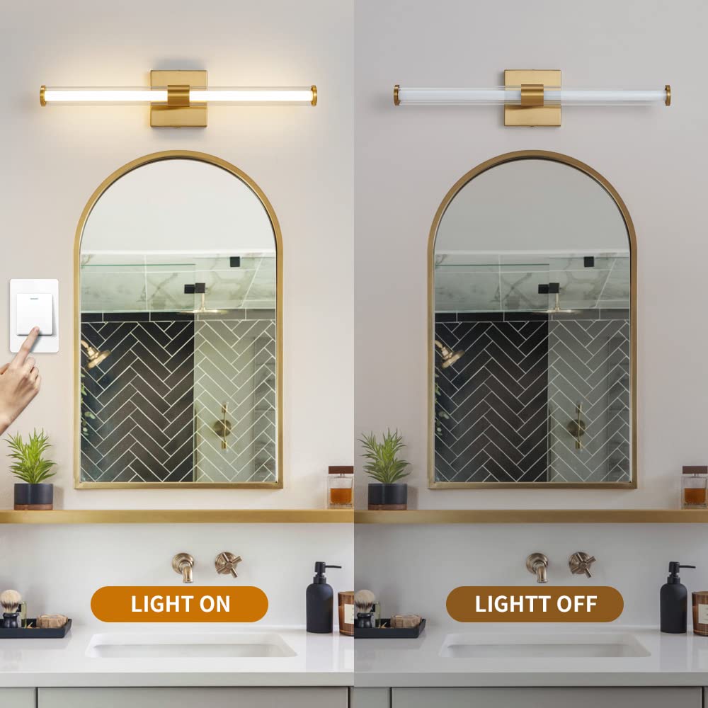 Gold Bathroom Vanity Light Fixtures, LED Brass Wall Sconce Over Mirror ...