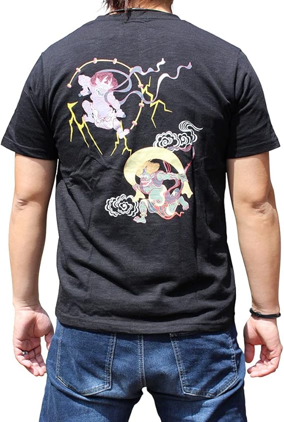 Amazon 和柄 Tシャツ 和柄半袖tシャツ 風神雷神柄 和柄tシャツ Sak21 2 百花繚乱ブランドの会社製造 和柄メンズ 大きめサイズゆったり Tシャツ カットソー 通販