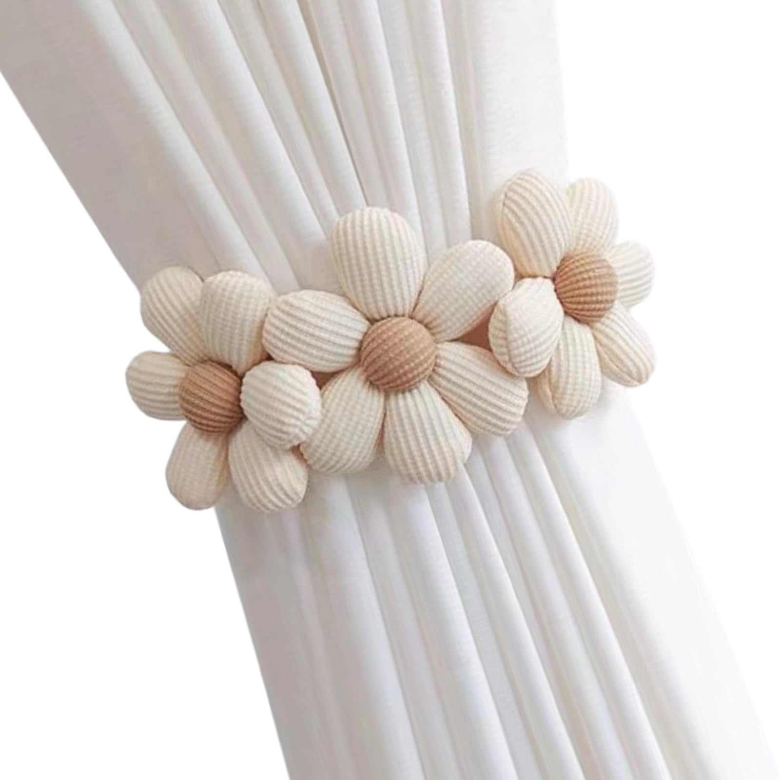 Buxuaaaa Curtain Tieback with Flower Decoration and Button Elastic Strap Window Drapery Holdbacks Tie for Living Room Bedroom Curtain Fasteners Elastic