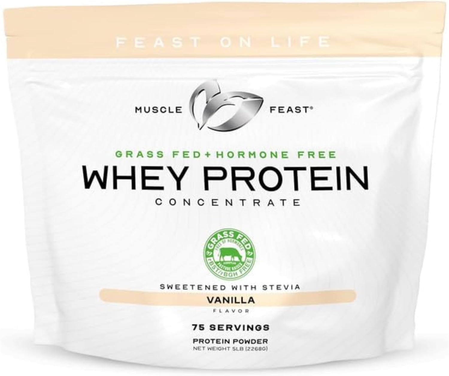 Muscle Feast Grass-Fed Whey Protein Concentrate Powder, All Natural, Hormone Free Pasture Raised Whey Protein Powder for Women & Men, Clean, Non-GMO & Gluten Free Whey Concentrate - Vanilla, 5lb