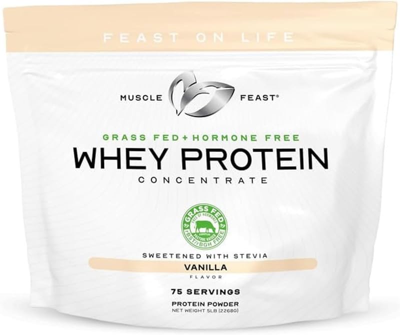 Muscle Feast Grass-Fed Whey Protein Concentrate Powder, Vanilla (5lb)