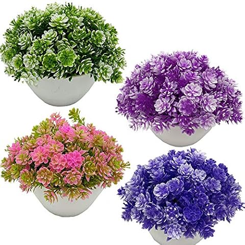 Fycooler Artificial Flowers in Pot/Artificial Faux Greenery Shrubs Fake Plants Topiary Grass Greenery Faux Plastic Plants Indoor &Outdoor House Office Desk Bathroom Kitchen DIY Decor Set of 4 Cover