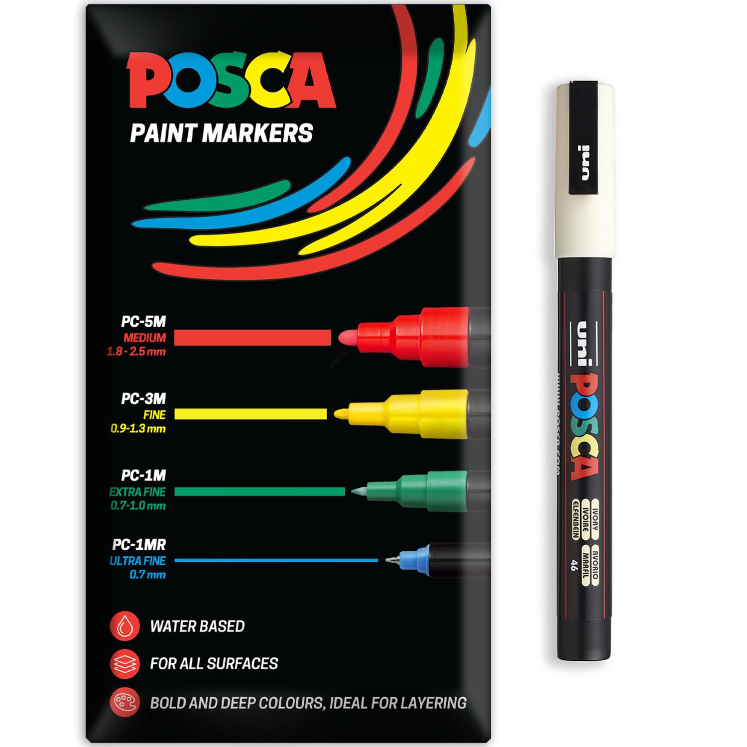 Posca Water Based Acrylic Paint Marker Pens | Multi Surface Use Permanent Paint Pen | Pack of 1 in Envelope Gift Packaging | Glass, Fabric, Canvas, Wood etc | PC-3M, Ivory