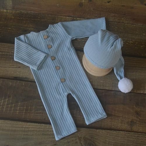 Miniatura 6 de Accesorios para sesión de fotos de bebé recién nacido, sombrero de punto de ganchillo, disfraz, sombrero de rayas, pantalones, mono, accesorios de