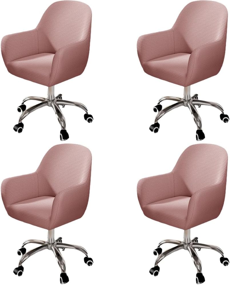 Curved Back Dining Chair Covers with Armrest, Swivel Armchair Cover Protector, Office Desk Chair Slipcovers, for Living Room Bedroom Home Decor,Pink,4PCS