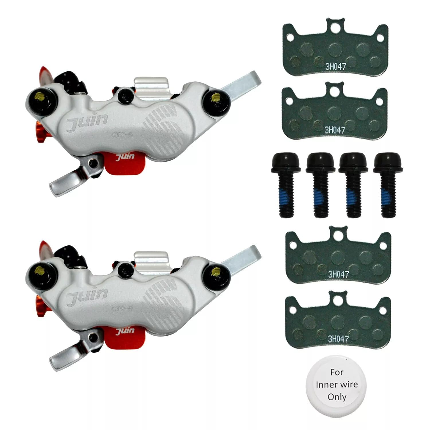 Juin TechGTP-6 6 Pistons MTB eBike CX Hydraulic Disc Brake Caliper Set (F+R), Silver, JT2741