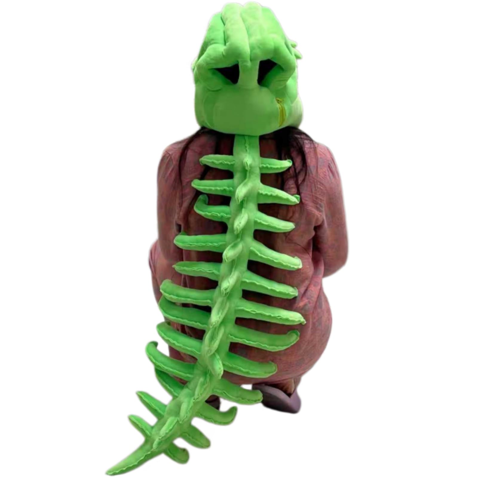 KUNYOS Realistic 3D Dinosaur Skeleton Attire Set Multiple Colour Options Spinosaurus Dinosaur Plush Skeleton Headpiece and Spine Outfit for Halloween Cosplay Attire Dress Parties (Green, M(35.5in))