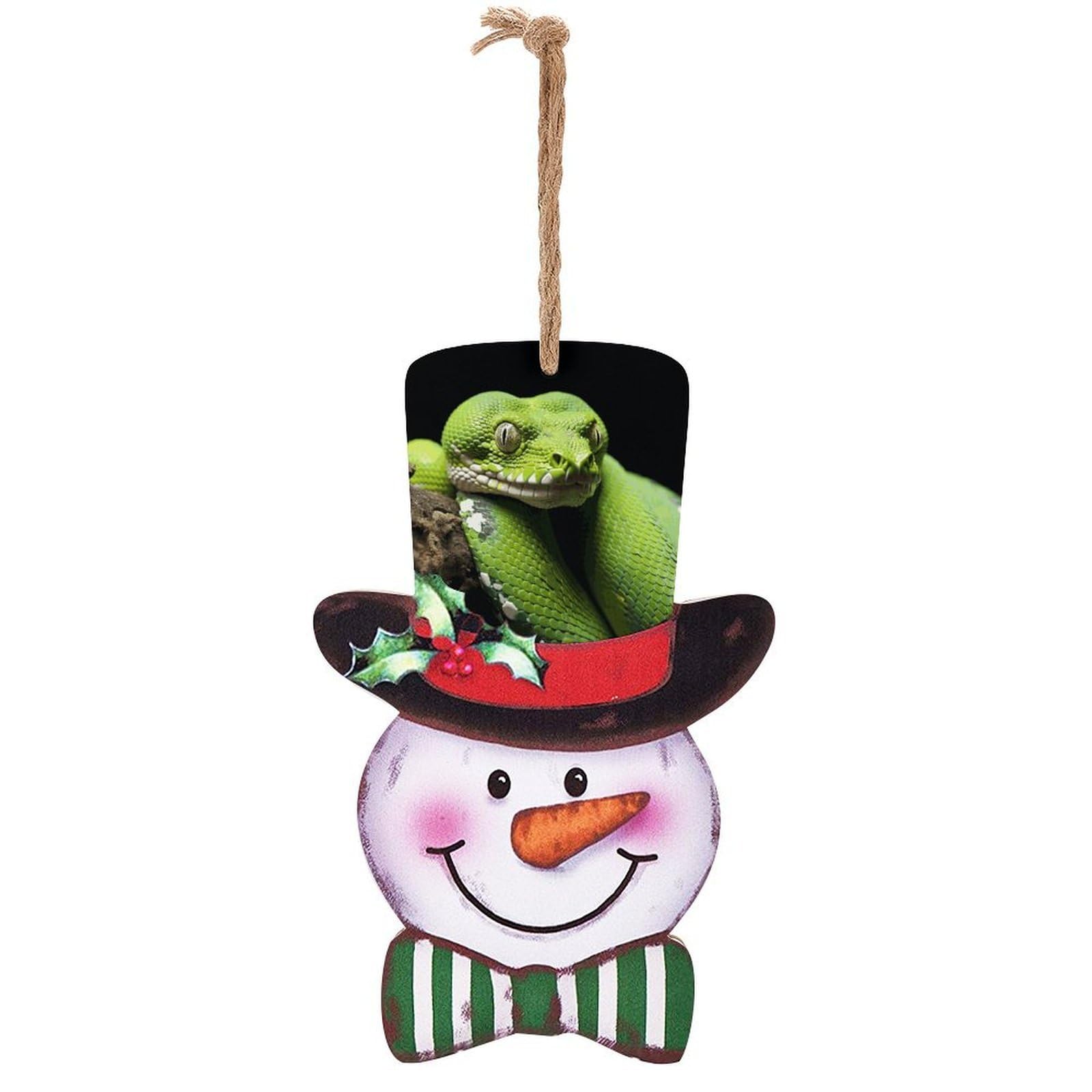 Cute Green Tree Python Snowman Decor Christmas Snowmans Hanging Decors Wooden Exquisite Holiday Decoration Sign for Home Window Wall Farmhouse Indoor Outdoo