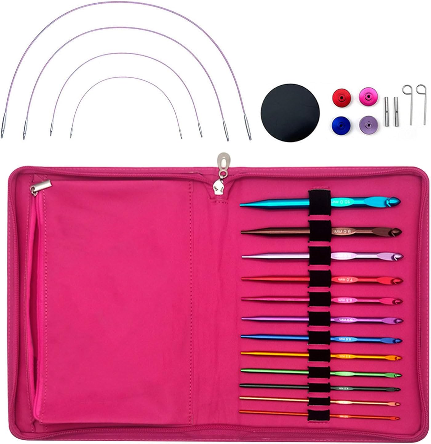12Pair Of Interchangeable Aluminum Circular Knitting Needle Set 3mm-10mm With Leather Case For Beginner Knitting Weaving