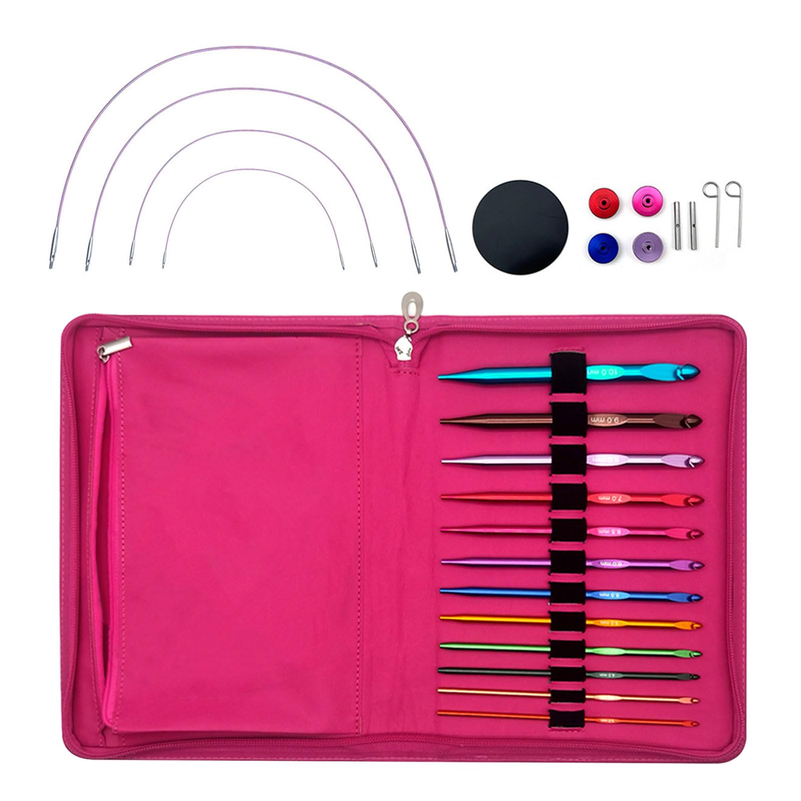 12Pair Aluminum Interchangeable Circular Knitting Needle Set 3.0mm-10mm with Leather Case for Knitting Weaving Sweater Interchangeable Needle