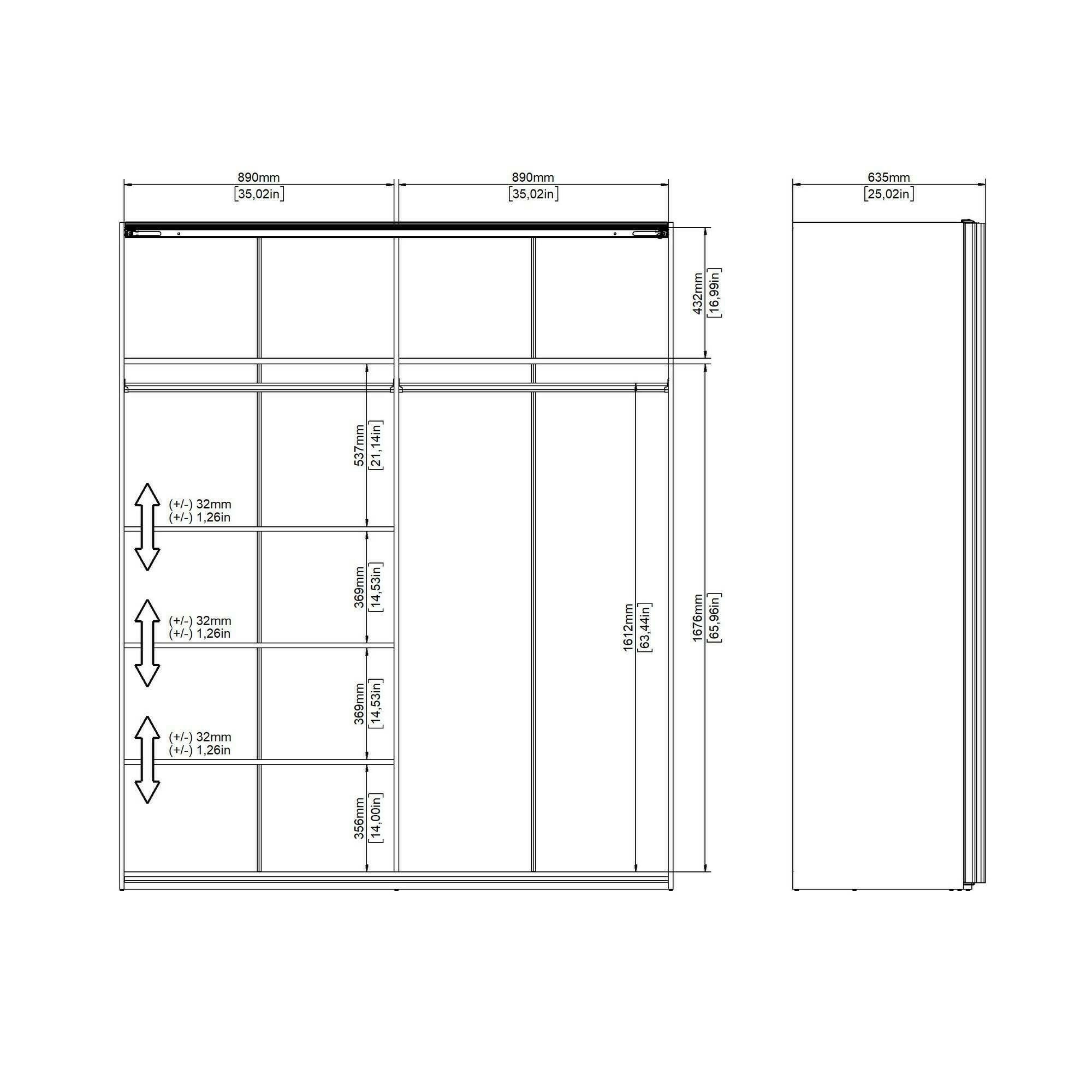 Dmora - Kleiderschrank 2 Türen Elina, Schlafzimmermöbel, Schrank, Garderobe, 182x61 h220 cm, Weiß