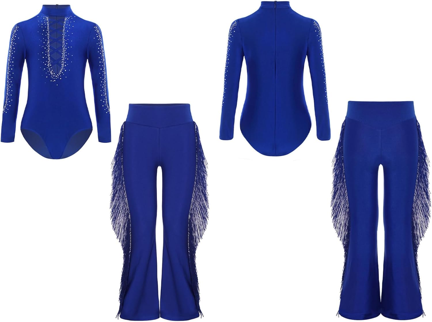 JEYPINMI Kids Boys Latin Tango Rumba Jazz Dancing Clothes Set Gymnastic Bodysuit with Tassel Pants Lyrical Dance Outfits