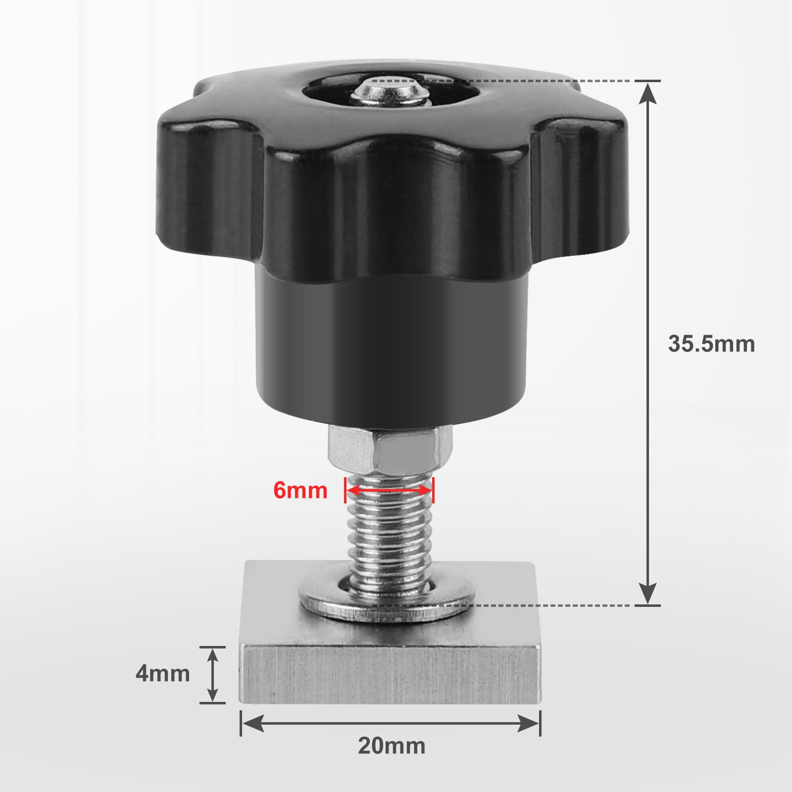 efuturetime 6 X T-Slot Adapter M6-35mm, nakrętki T-Slot ze stali nierdzewnej 2x2x0.4cm z nakrętkami i podkładkami do bagażnika dachowego kompatybilny z Thule, M6-Star Grip Nut