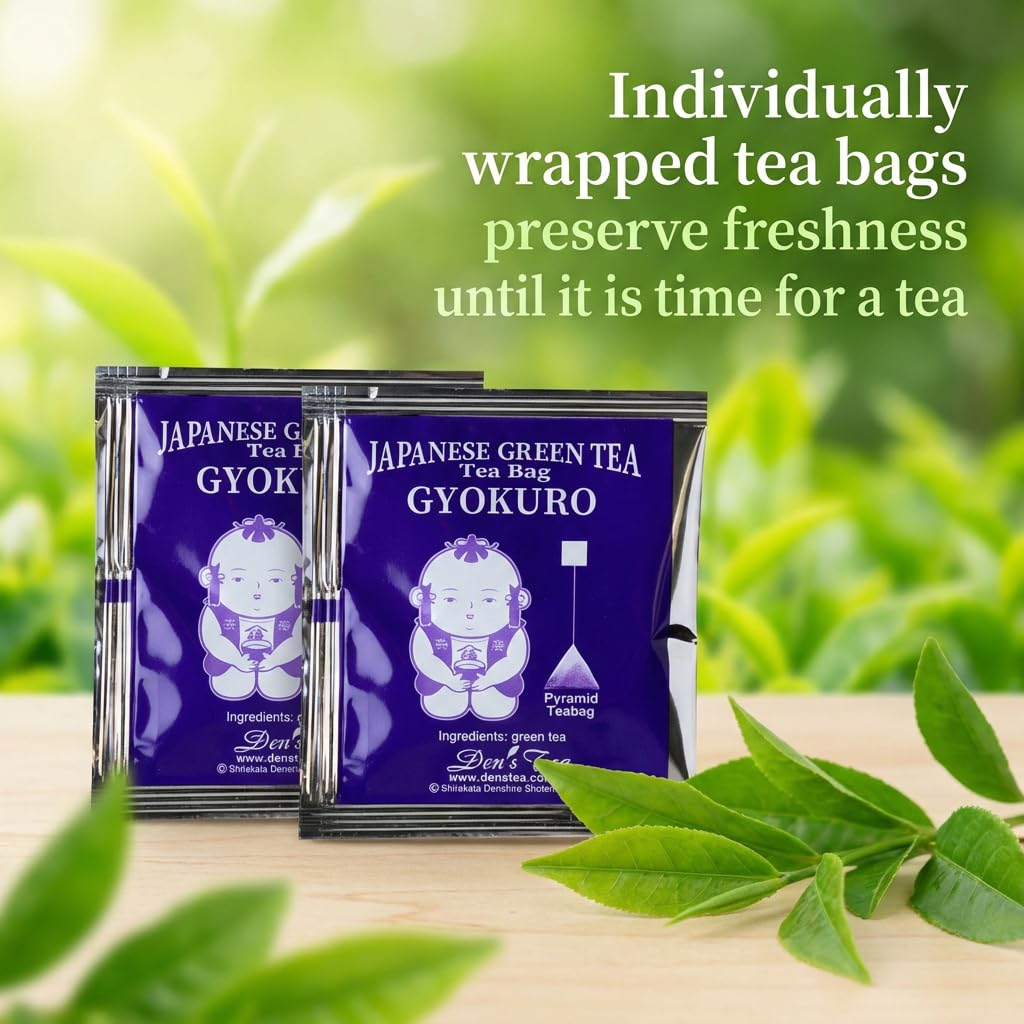[Den's Tea] Pyramid Teabags, Authentic Japanese Green Tea from Shizuoka, Japan (Pack of 12) (Gyokuro (100 counts))