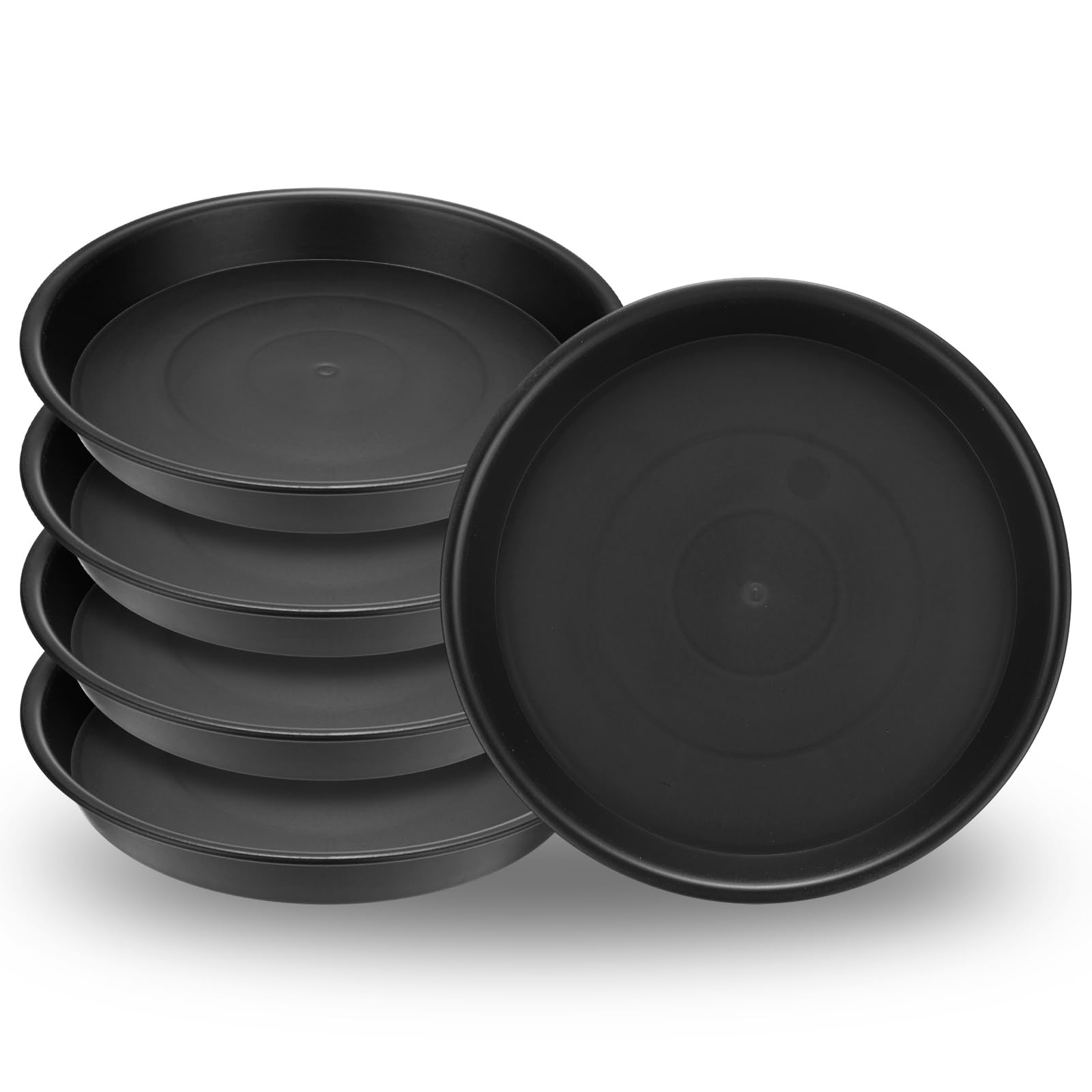 M METERXITY 5-Pack Plastic Plant Saucers, 7.5 Inch ID Plant Pot Water Trays for Indoor/Outdoor, Flowerpot Drip Tray [8.7 Inch OD, Black]