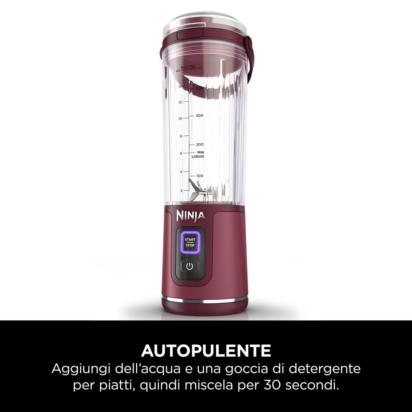 Ninja Blast Frullatore Portatile, 530 ml, con Coperchio e Beccuccio, Mini Frullatore Senza Fili, Ricaricabile, per Frullati, Trita Ghiaccio e Frutta Congelata, Ciliegia, BC151EUCR