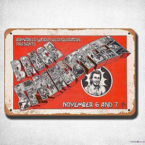 Tolles Vintage-Metall-Blechschild 1974 Bruce Springsteen Look Reproduktion Platte Club Schild Außen Haus Höhle Garage Bar Land Poster Club Wandschild Dekoration Retro Aluminium Schild 20,3 x 30,5 cm Cover
