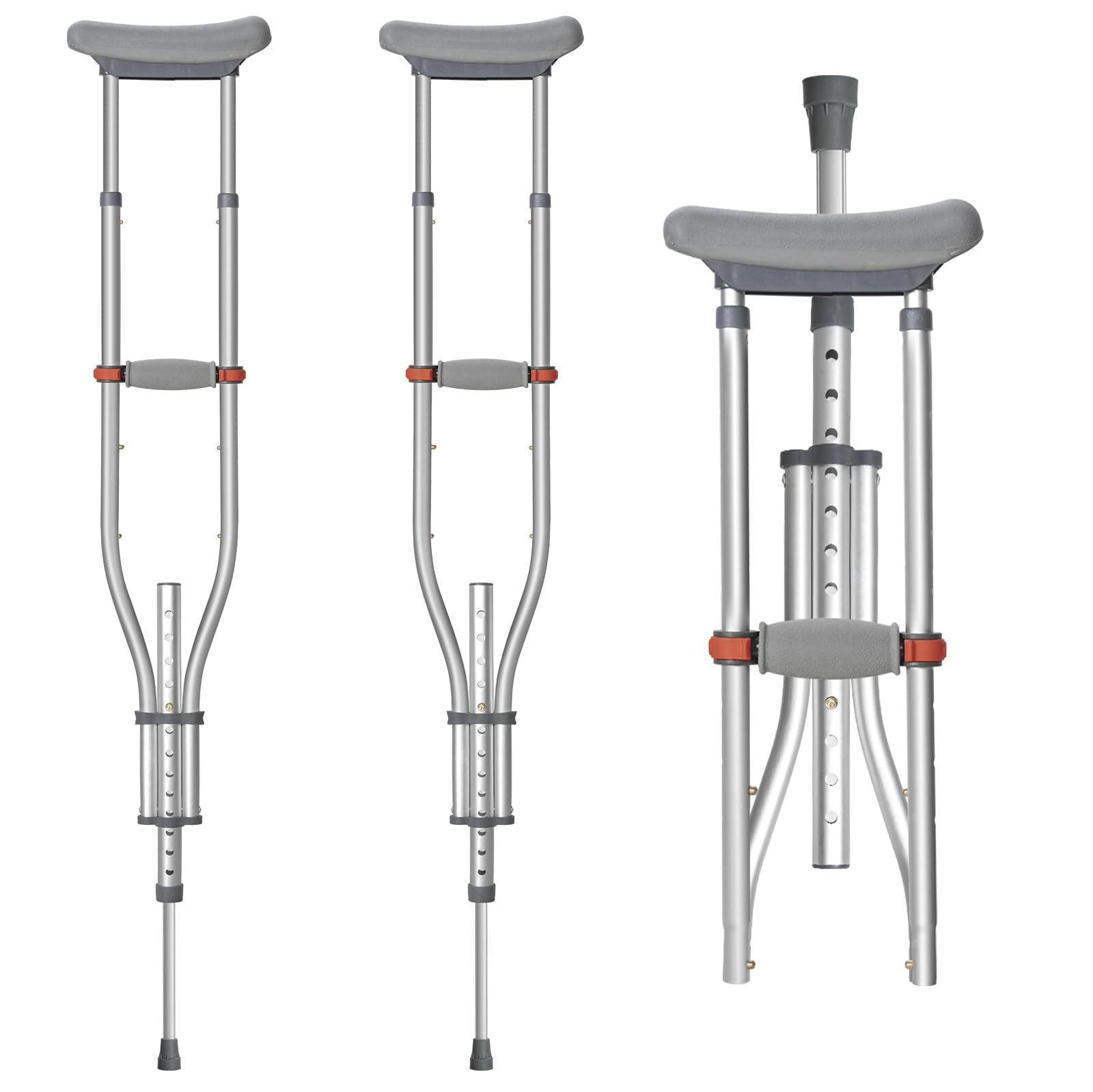 OUUTMEE Béquilles sous Aisselle Pliables en Aluminium, Paire, Jusqu'à 150KG | Réglable en Hauteur: 98~158CM, Appui Axillaire Léger, Pour Marche, Blessures et Rééducation