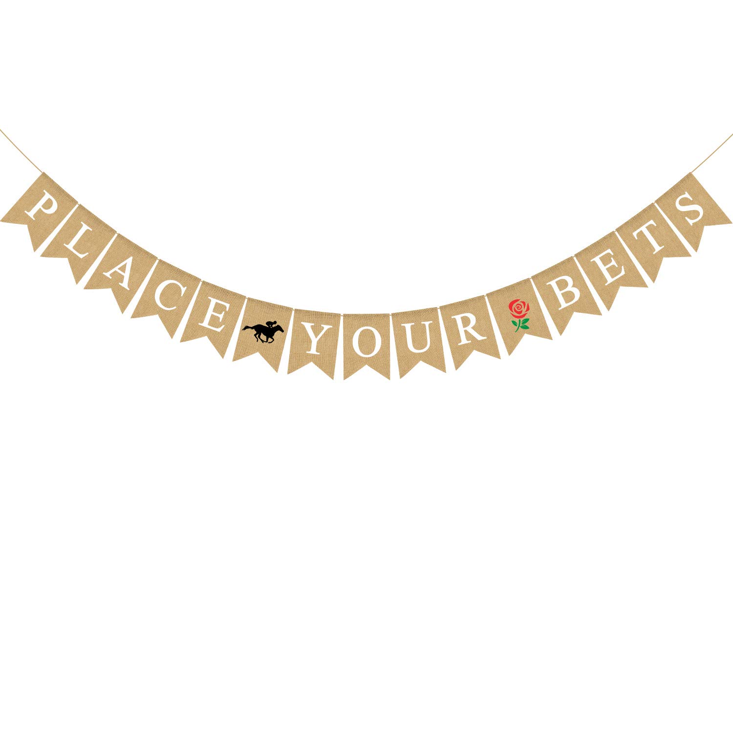 Burlap Place Your Bets Banner Derby Party Horse Race Rose Fireplace Mantle Garland Decoration