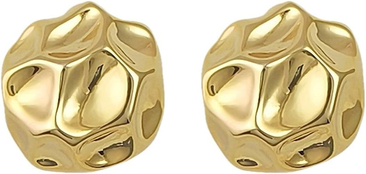 Chunky Gold Geometric Hammered Stud Earrings for Women, Candy Irregular Large Hammer Statement Earrings Vintage Punk Silver Ear Jewelry Gifts