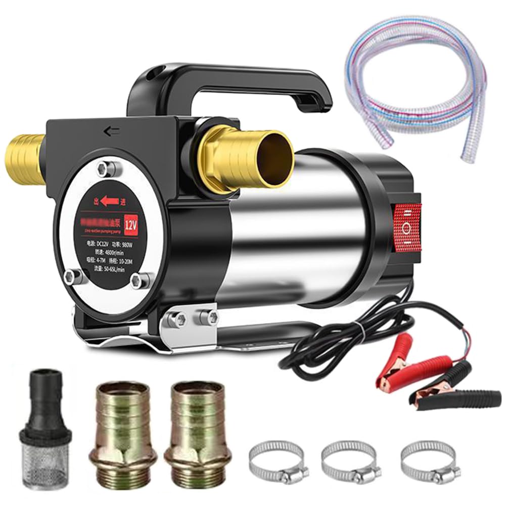 Eiwitany 980W Portable Self-Priming Diesel Kerosene Transfer Pump, 50-60L/Min with Detachable Filter for Diesel, Kerosene (12v)