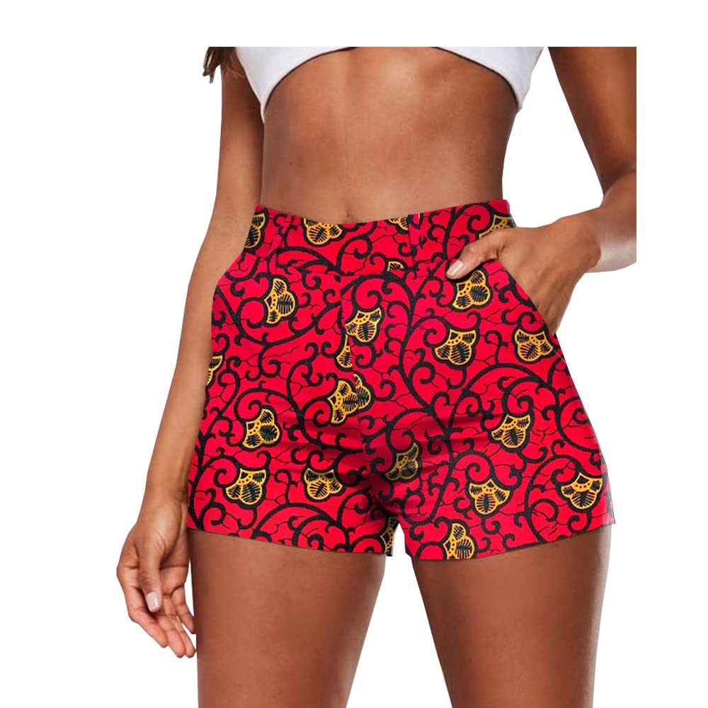 Private Afripride Women's 617 African Print Shorts Summer Fashion Casual Sexy Short Cotton Plus Size Slim Fit High Waist Ankara Dashiki, M
