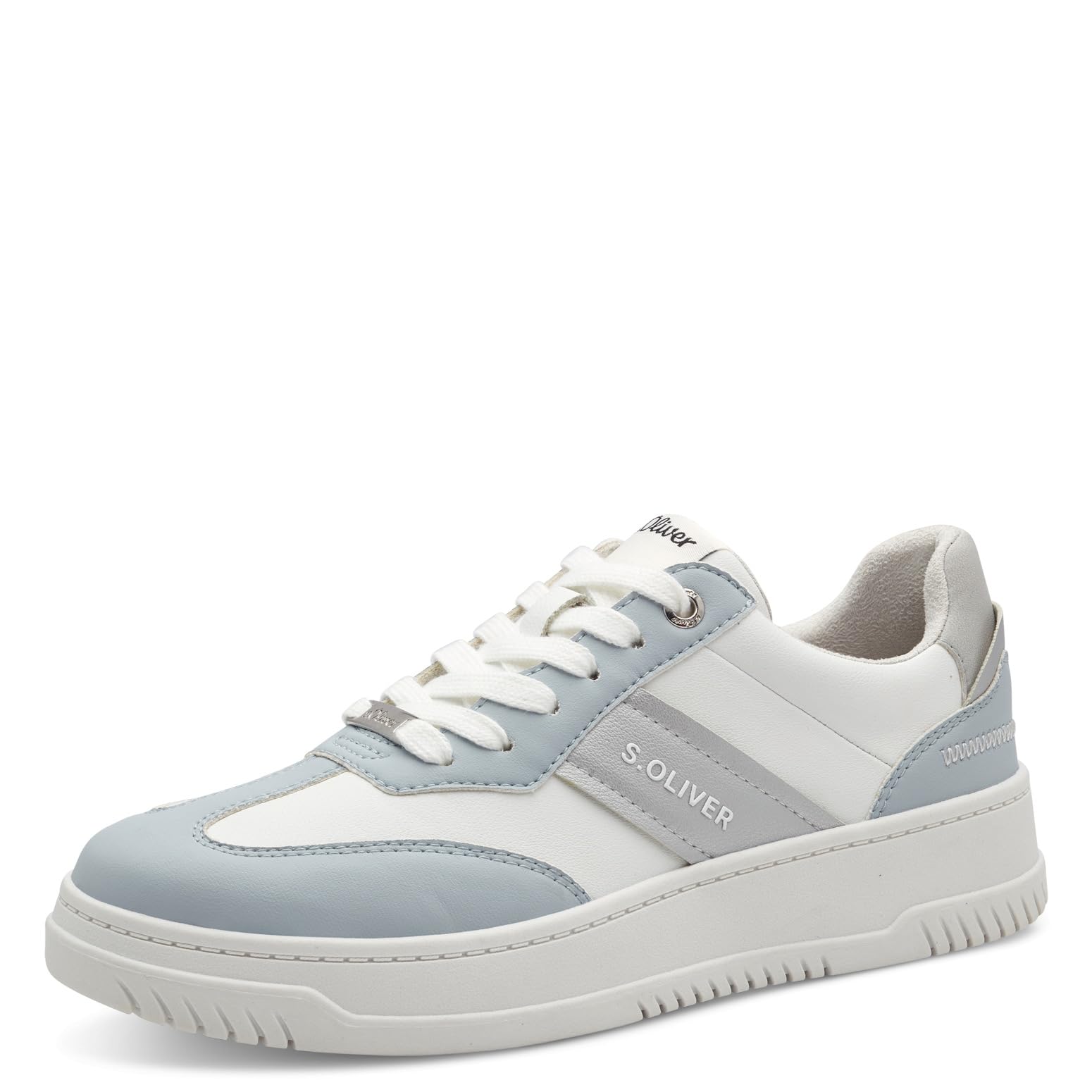 s.Oliver Women's Flat Trainers with Laces, Comfortable, Light Blue Com, 6 UK