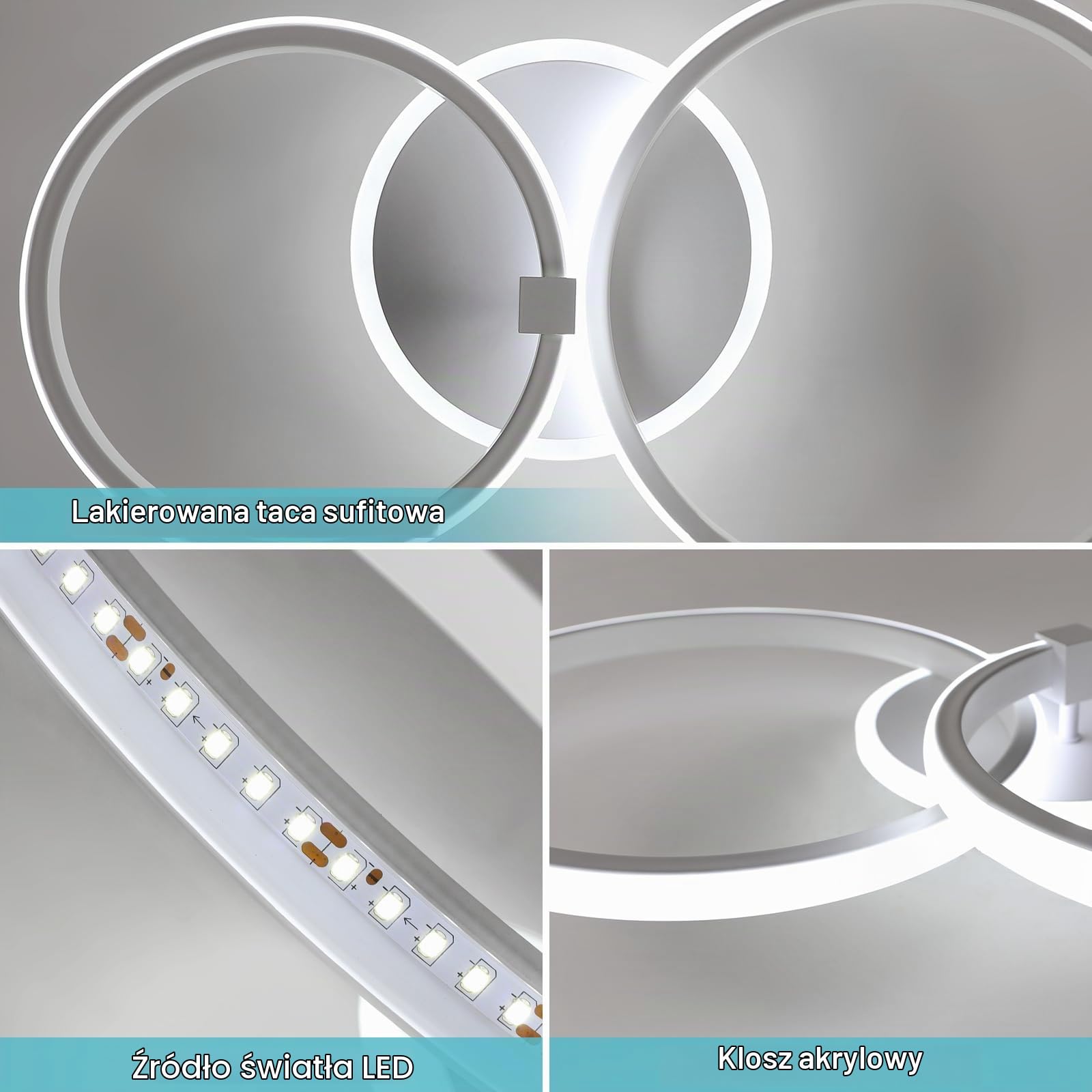 DELIPOP Nowoczesna lampa sufitowa LED, 42 W, 4700 lm, okrągła lampa sufitowa, biała, nowoczesna akrylowa lampa sufitowa, do sypialni, salonu, kuchni, przedpokoju, zimna biel 6500 K, średnica 52 cm