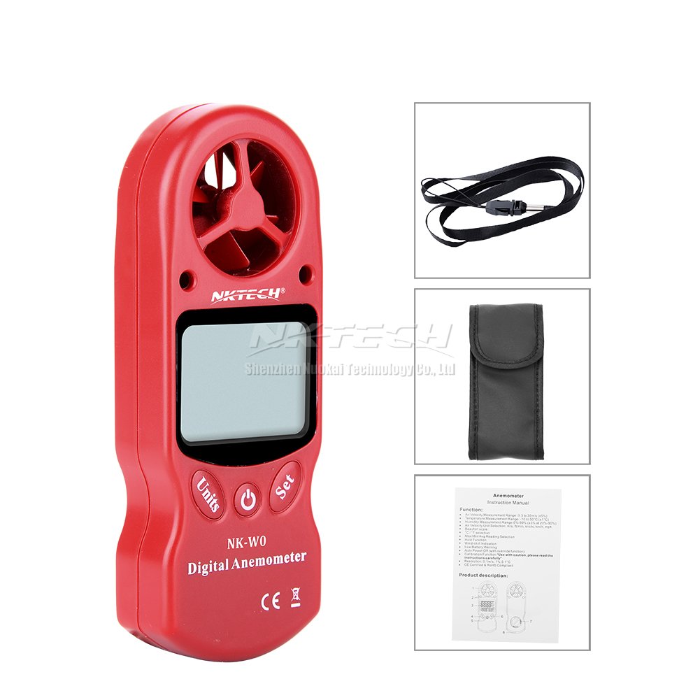 anemometro digitale NK-W0 3-IN-1 mini LCD portatile, tester velocità del vento, temperatura, umidità, con igrometro e termometro multiuso per windsurf, kite surf