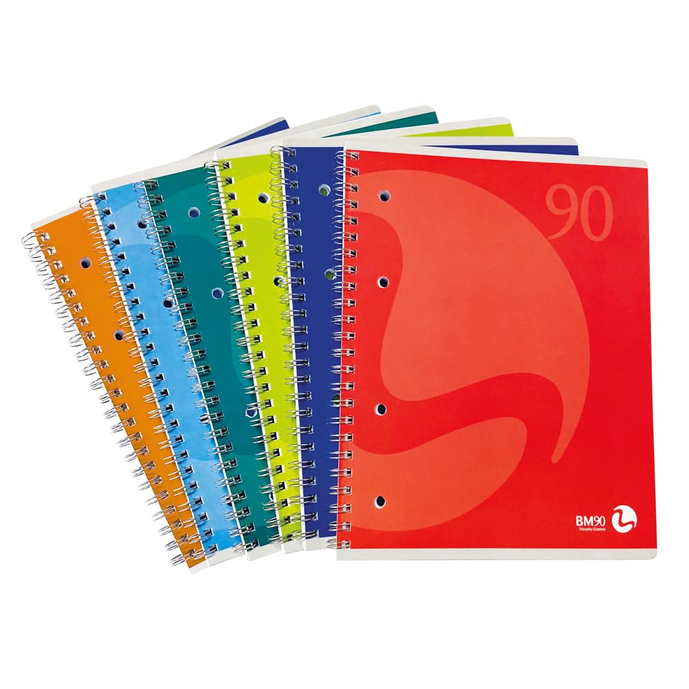 BM BeMore Spiral Block Colour 60 Fg, 0105339, Spiral Block with Holes A5 Size, 1 Row Stripes Without Margins, 90 g/m2 Paper, Assorted Colours, Pack of 5