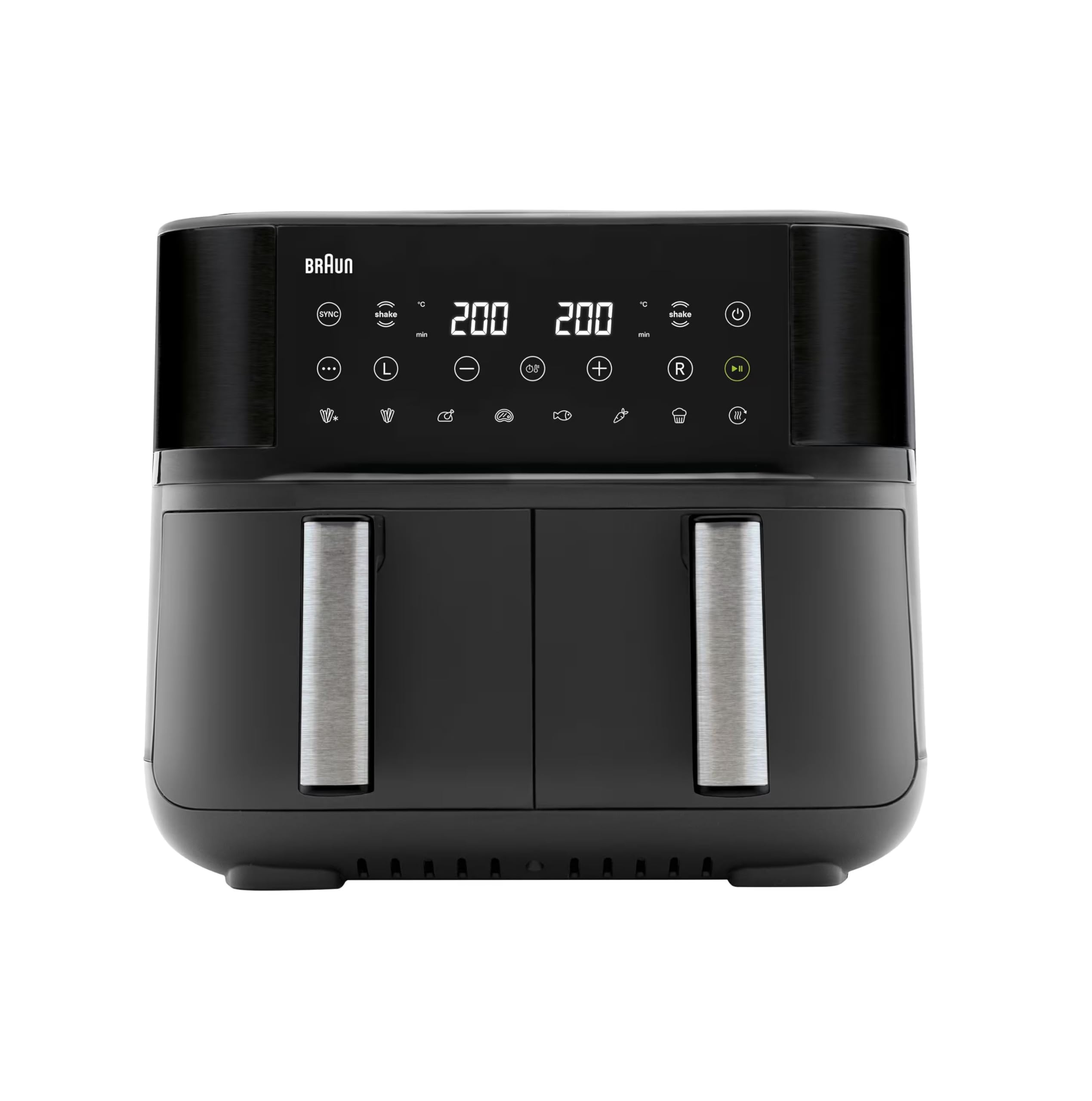Braun Heißluftfritteuse TwinCook 3 TD3030IBK, Heißluftfritteuse 2 Kammern, 8L (4L + 4L), 80-200°, Airfryer mit Sync-Funktion, 8 Programme, einfache Reinigung, 2850W, Schwarz
