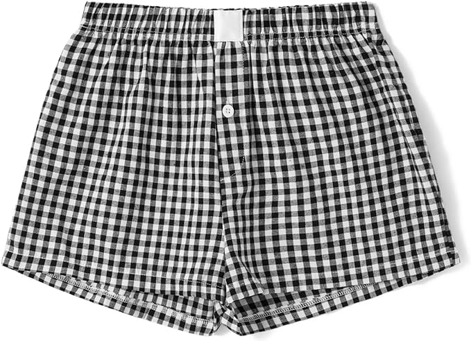 Image of Womens Y2k Plaid Shorts Women Cute Lounge Pajama Sleep Comfy & Casual Gingham PJ Boxer Shorts