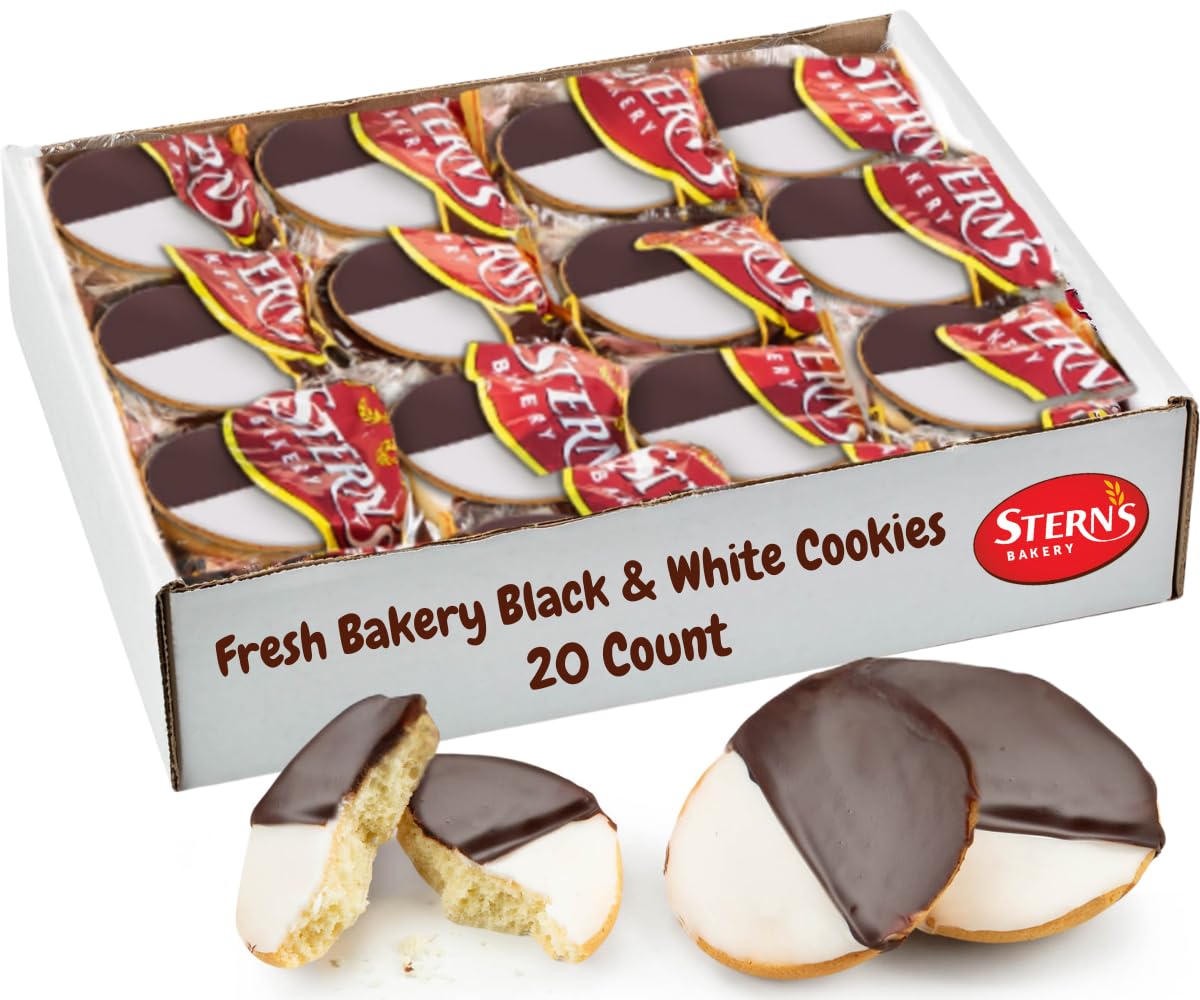 Black and White Cookies | 20 Gourmet Cookies Individually Wrapped | NY Style Black & White Cookies | Easter Food Gift Baskets | Snack Cakes | Kosher, Dairy & Nut Free | Stern’s Bakery