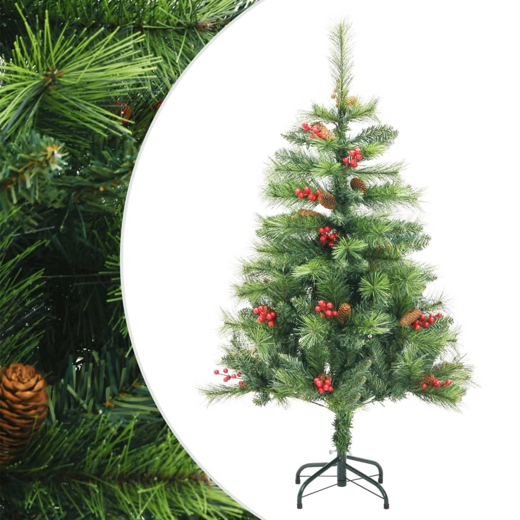 Künstlicher Weihnachtsbaum Klappbar mit Zapfen und Beeren 150 cm PVC Tannenbaum mit Metallständer für Wohnzimmer Flur Büro Advent Weihnachtsdeko Festtagsdeko