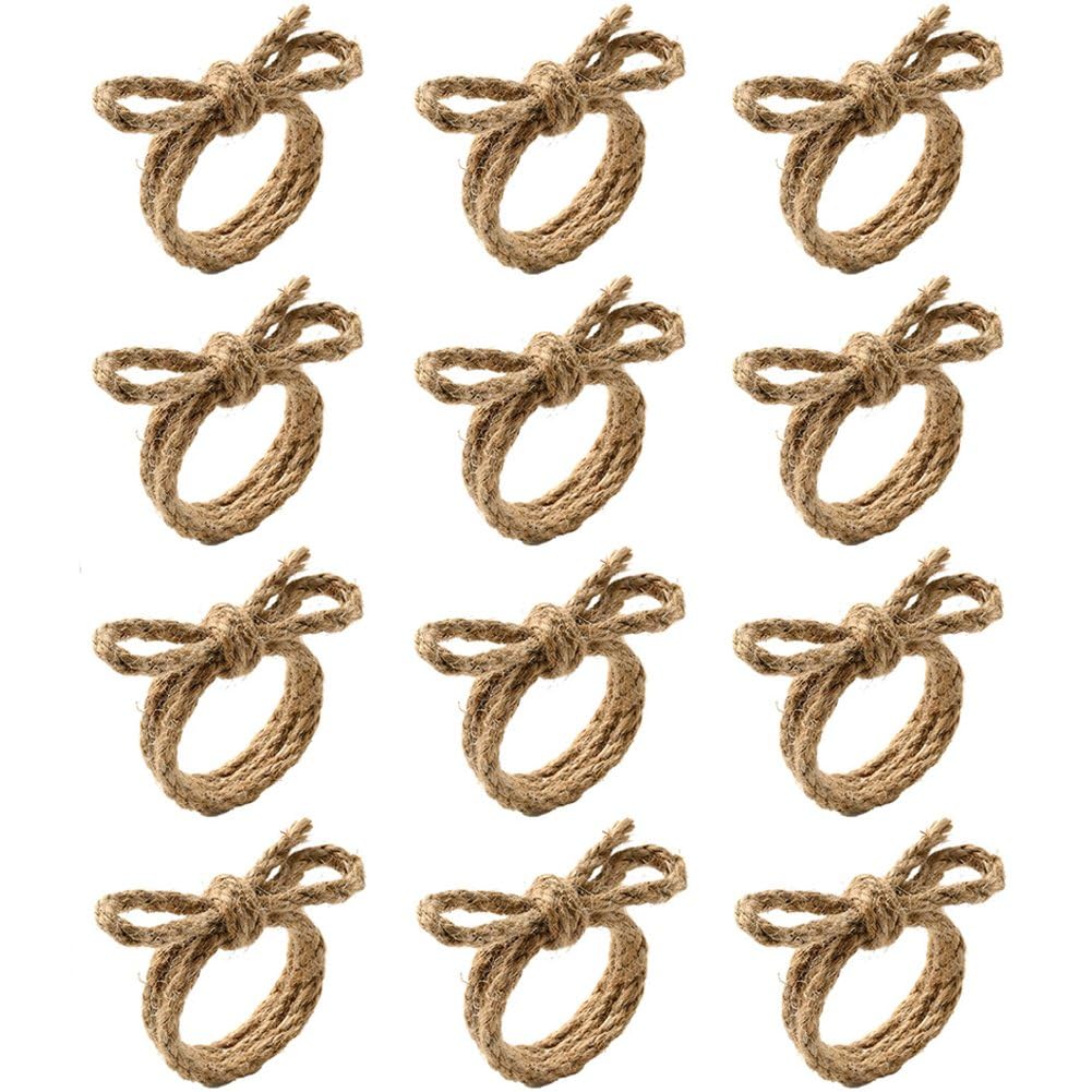 Hrippy Style 1 Handmade Napkin Buckle Holder 12Pcs Linen Braided Bow Napkin Ring Jute Napkin Ring For Wedding Party Dinner Table Decoration