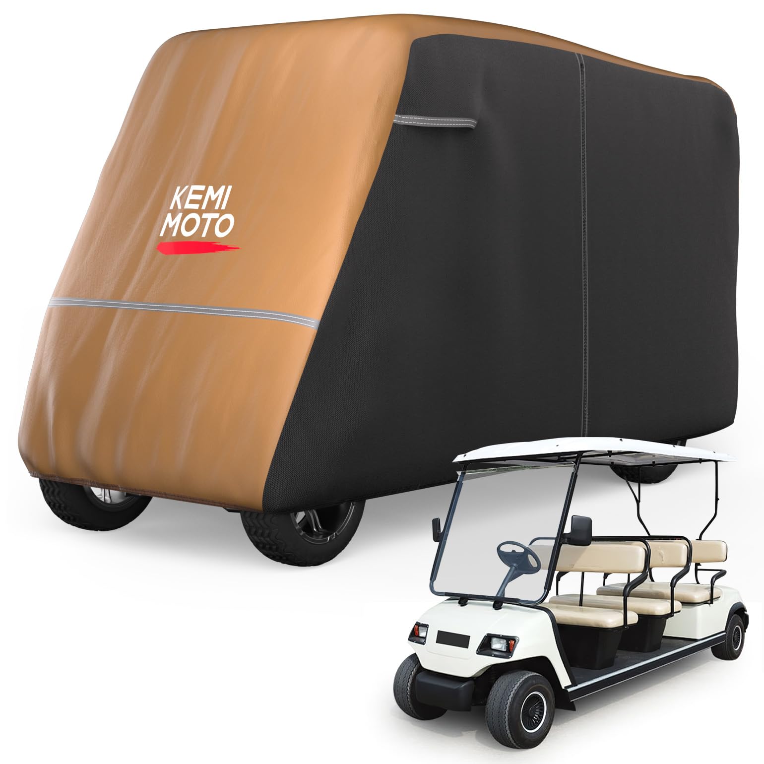 KEMIMOTO 6-Seat Golf Cart Cover 100 X 48 X 66 Inches Brown, 600D Oxford