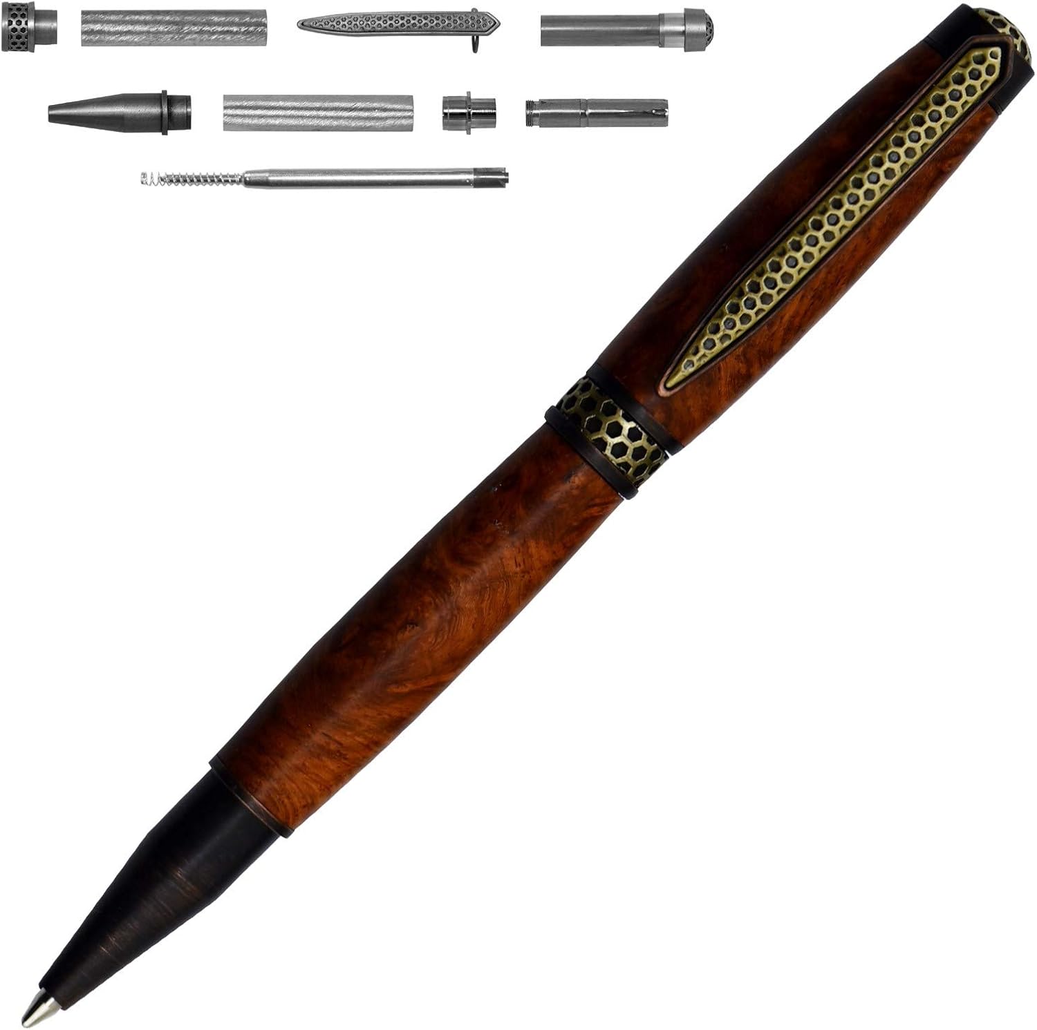 Penn State Industries PKHCABORB Honeycomb Ballpoint Twist Pen Kit Woodturning Project (Antique Brass with Oil Rubbed Bronze)