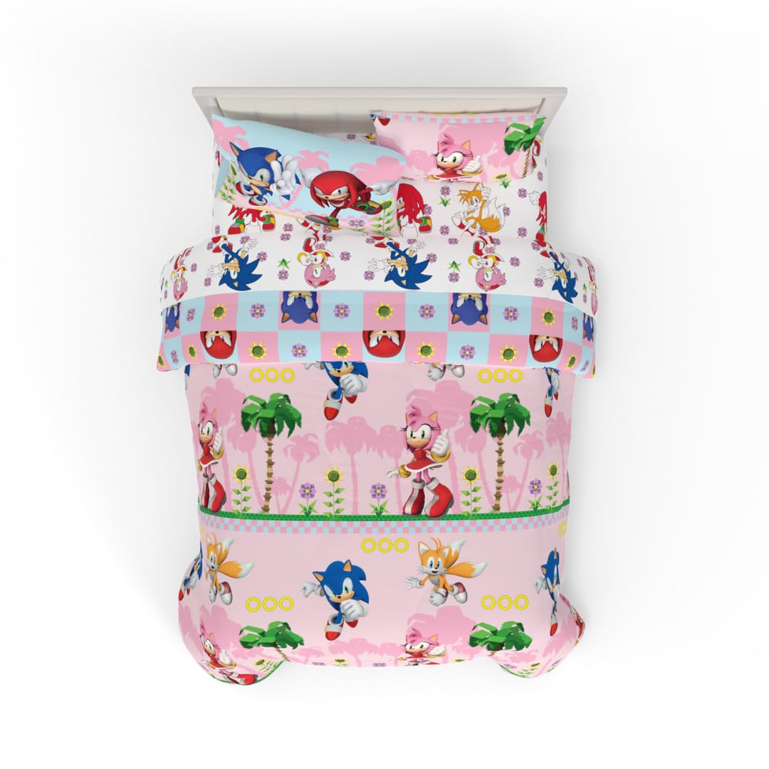 Sonic The Hedgehog Amy Rose Girls Bedding Super Soft Reversible Microfiber Comforter and Sheet Set with Sham, 7 Piece Full Size, (Official Licensed Product) by Franco Kids