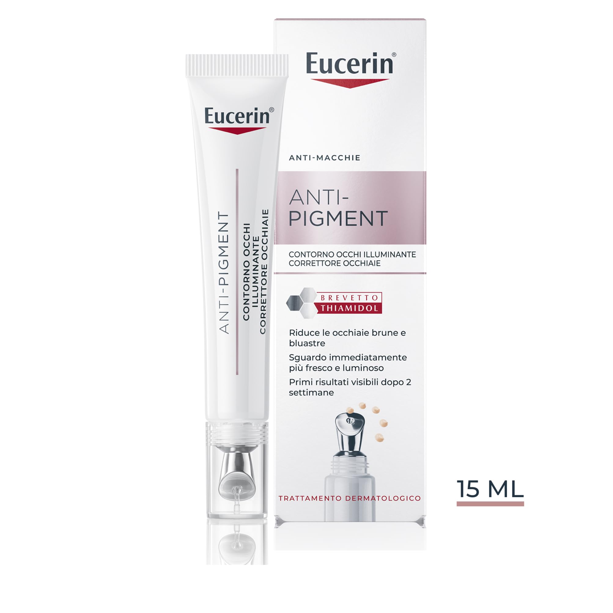 Eucerin Anti-Pigment Contorno Occhi Illuminante Correttore Occhiaie 15 ml, Crema contorno occhi per uno sguardo luminoso, Crema occhiaie brune e bluastre arricchita con Acido Ialuronico