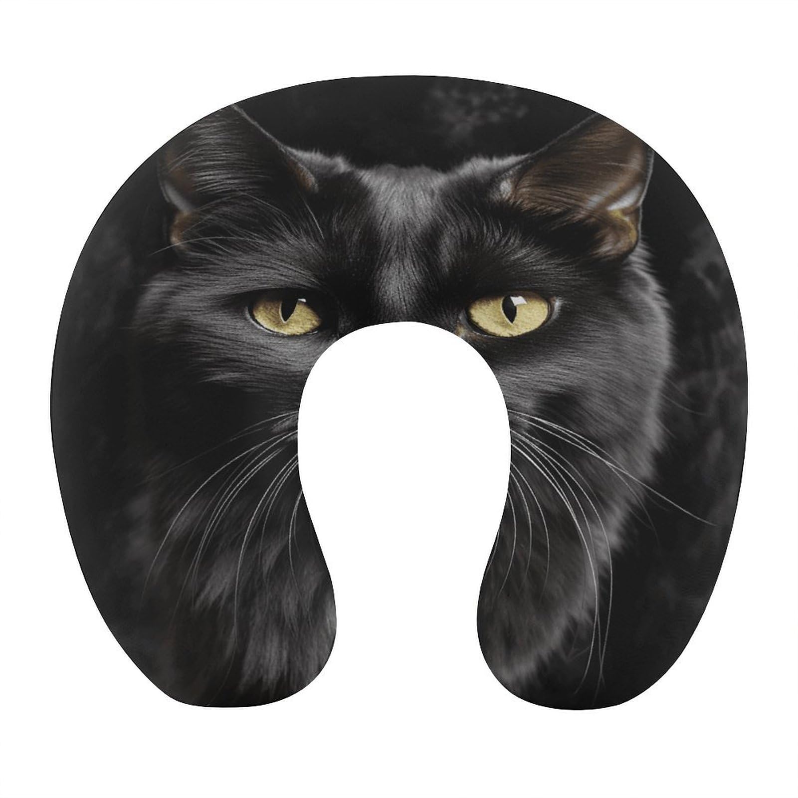 Btcowzrv Style Black Cat Golden Eyes U Shaped Neck Pillow Travel Pillows