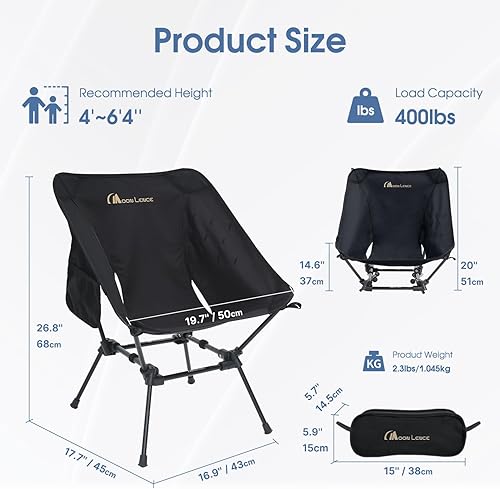Miniatura 2 de MOON LENCE Silla de camping plegable ultraligera, silla de mochilero de gran tamaño, compacta y portátil, 400 libras, resistente para senderismo y