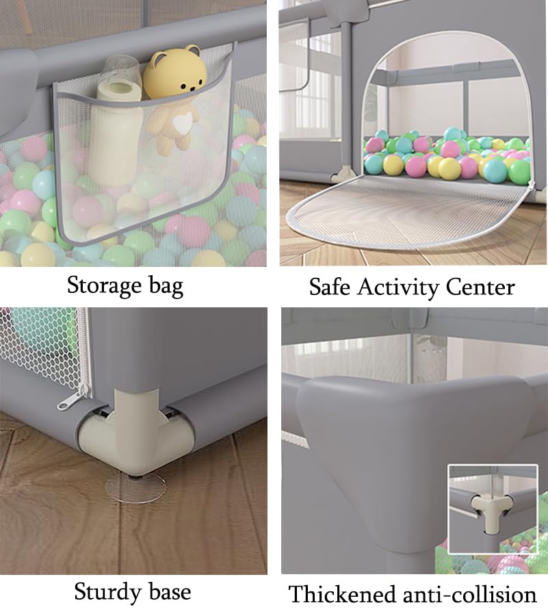 200x180cm Extra Large Baby Playpen With Crawling Mat, Safe Anti-Fall Play Yard, Climb-Proof Baby Playards for Indoor Fun, Washable Baby Play Yards, Indoor Kids Activity Center, Easy to Assemble (Set)