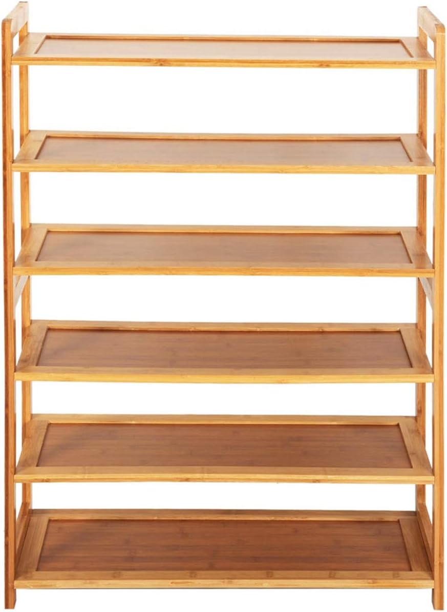 Concise Rectangle 6 Tiers Bamboo Shoe Rack Wood Color Shoerack Storage Organizer MITPATY