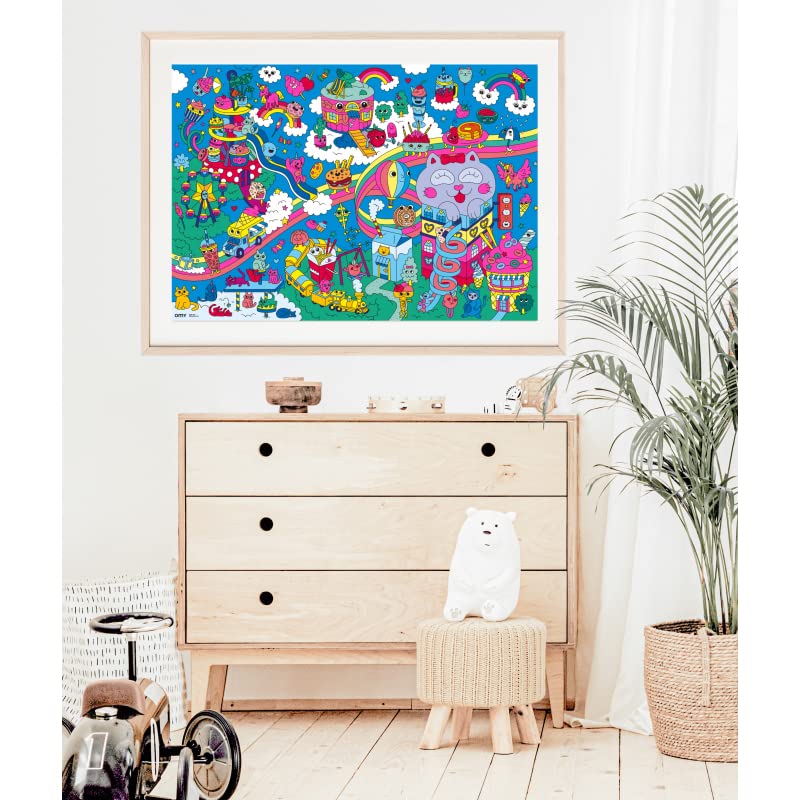 OMY Search and Find Giant Poster and Stickers Set, Kawaii, 40 x 28 inches, Including More Than 100 Stickers, Fun and Play for Kids - Image 2