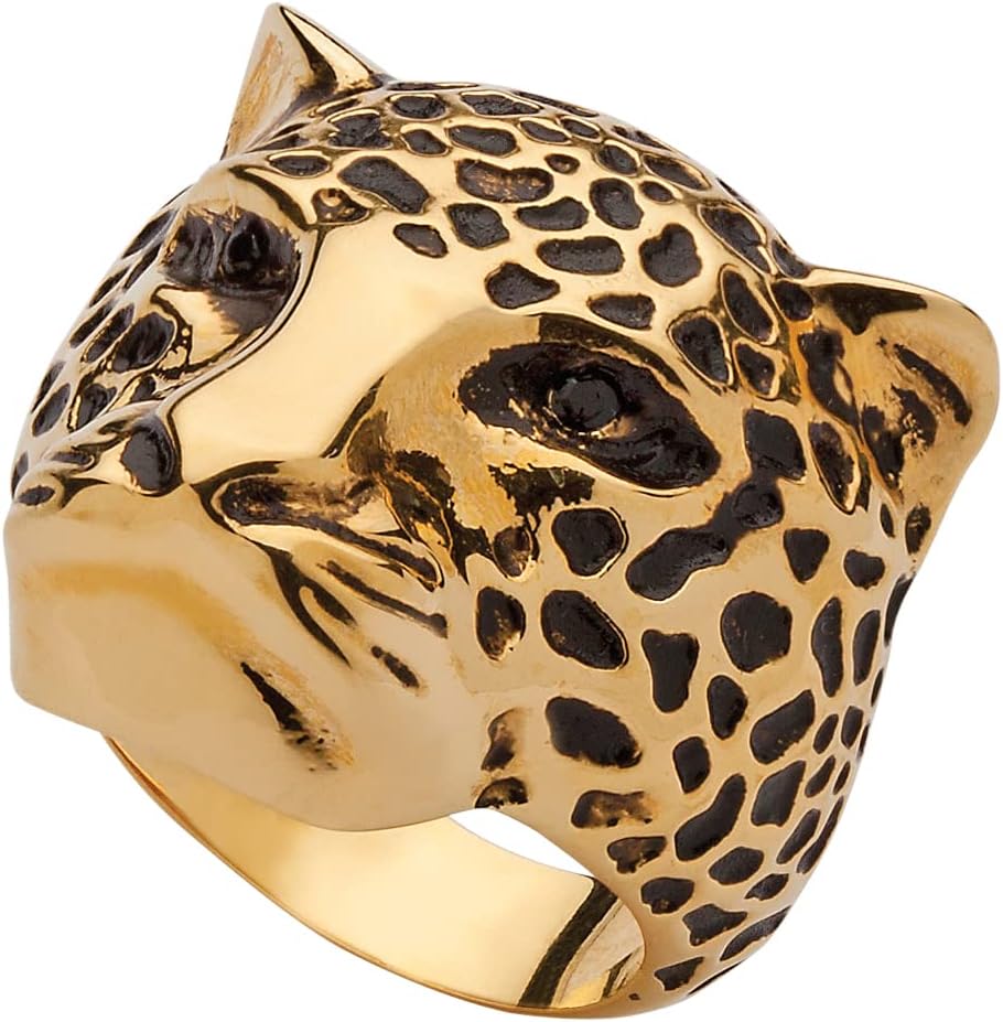Palm Beach Jewelry PalmBeach Yellow Gold-Plated Round Black Crystal Leopard Ring Sizes 6-10