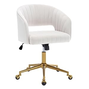 Homedraft Home Office Swivel Desk Chair Modern Velvet Desk Chair Height Adjustable Armchair with Gold Base Ergonomic Office