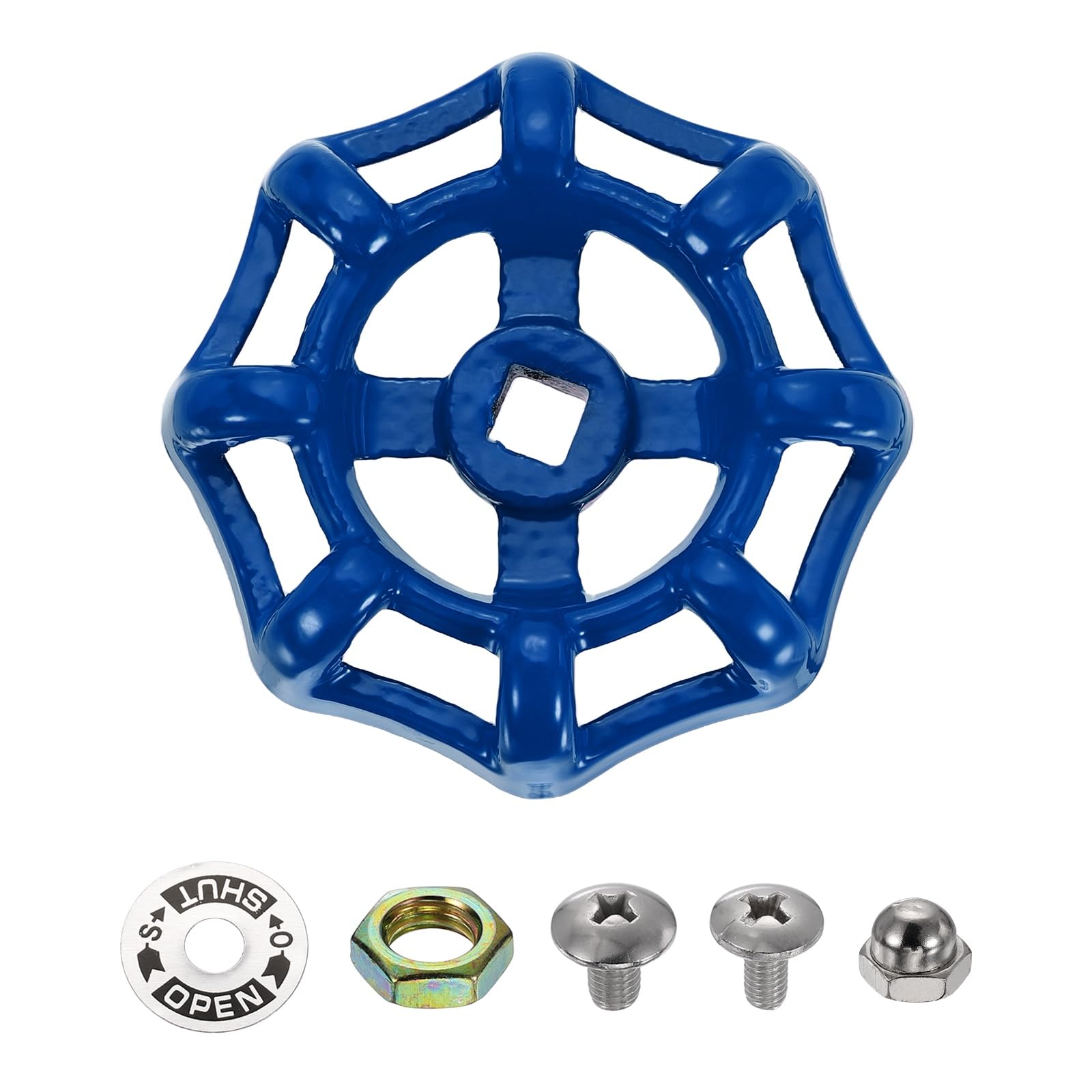 sourcing map Outdoor Faucet Water Spigot Handle, 6 x 6mm Round Wheel Square Stem Hole Cast Iron Hose Bib Outside Faucet Valve Handles Replacement for Garden Courtyard Bathroom, Blue